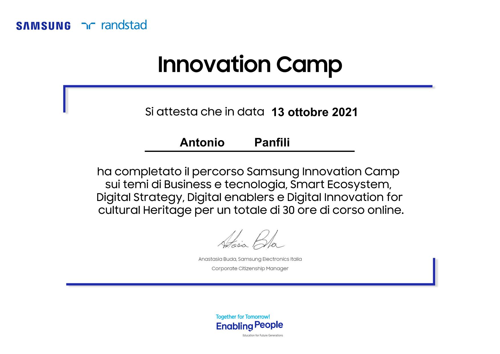 Certificato Samsung Innovation Camp